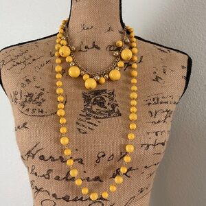 Joan Rivers Stunning Canary Yellow &Gold Round Beaded Long Statement Necklace